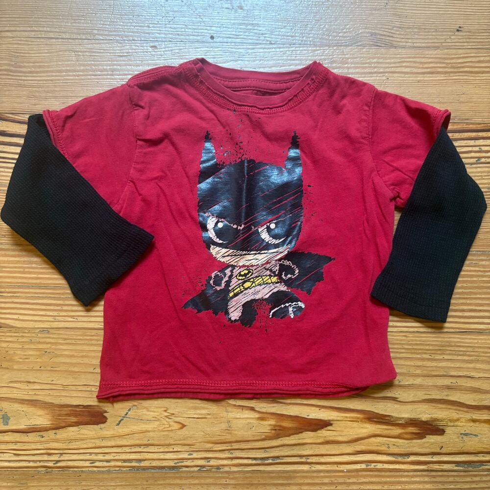 DC Comics Batman red black lined long sleeve baby‎ shirt SIZE 24M